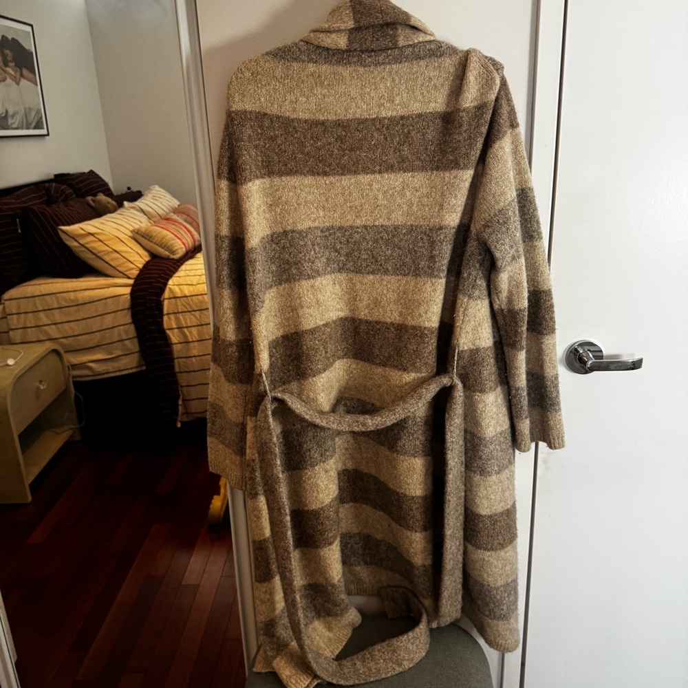 Jenni Kayne Cream, Taupe & Gray Striped Long Open Cardigan - Picture 7 of 7